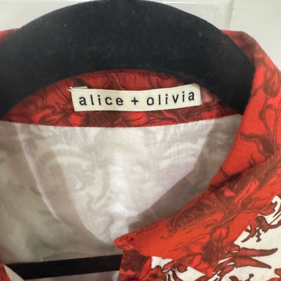 Alice + Olivia Red and White Puff Sleeve Blouse - Picture 3 of 3